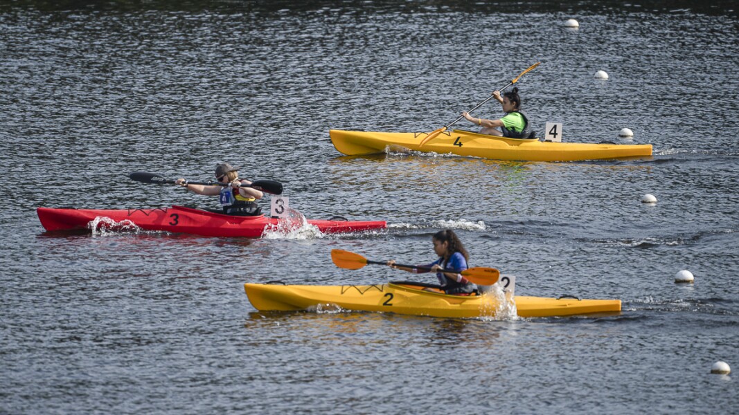 Athletes competing with each other in final round Kayaking competition Special Olympics World Games Berlin 2023, 22.06.2023
