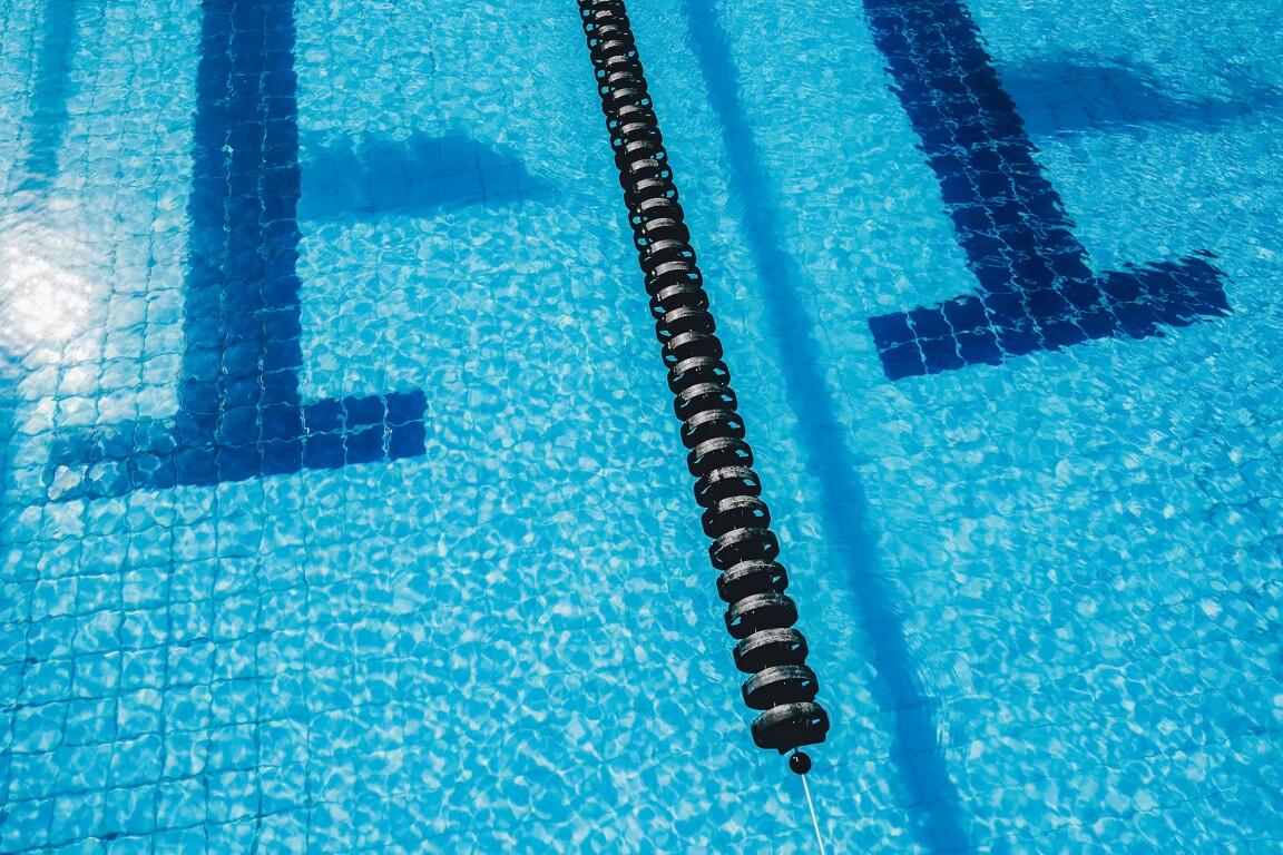 A photo showing a swimming pool from above.