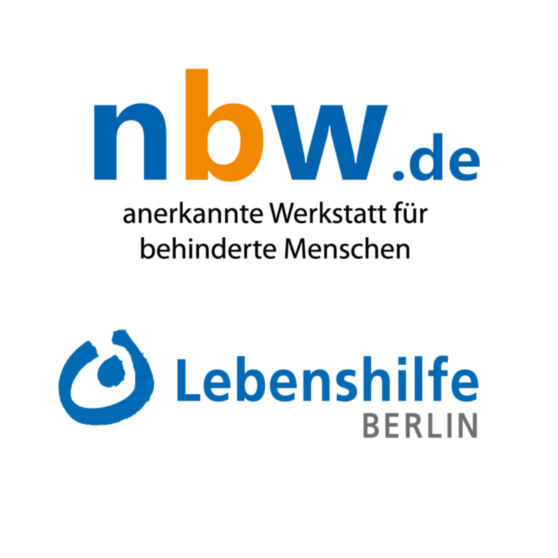 Logos "anerkannte Werkstatt für behinderte Menschen" + "Lebenshilfe Berlin"