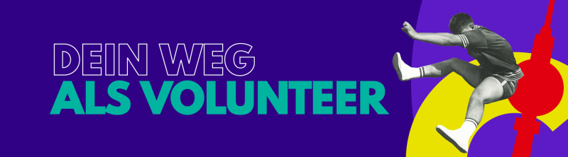 Eine bunte Grafik mit dem Text beziehungsweise der Überschrift "Dein Weg als Volunteer".