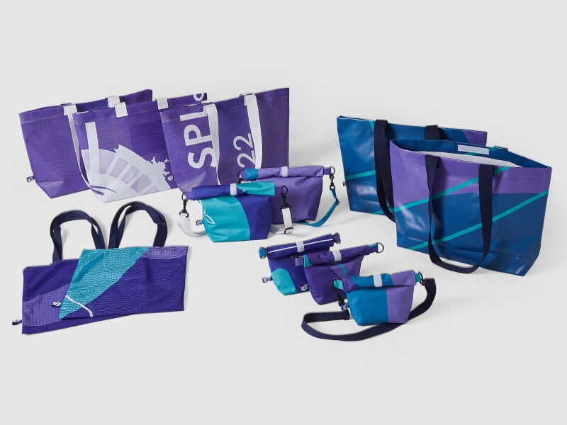The photo shows different bags, all made from materials of the banners of the Special Olympics National Games Berlin 2022.