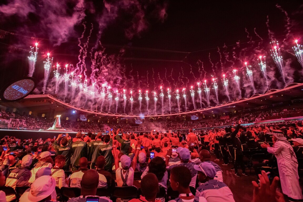 The photo shows many people during the opening ceremony of the Special Olympics World Games Abu Dhabi 2019.