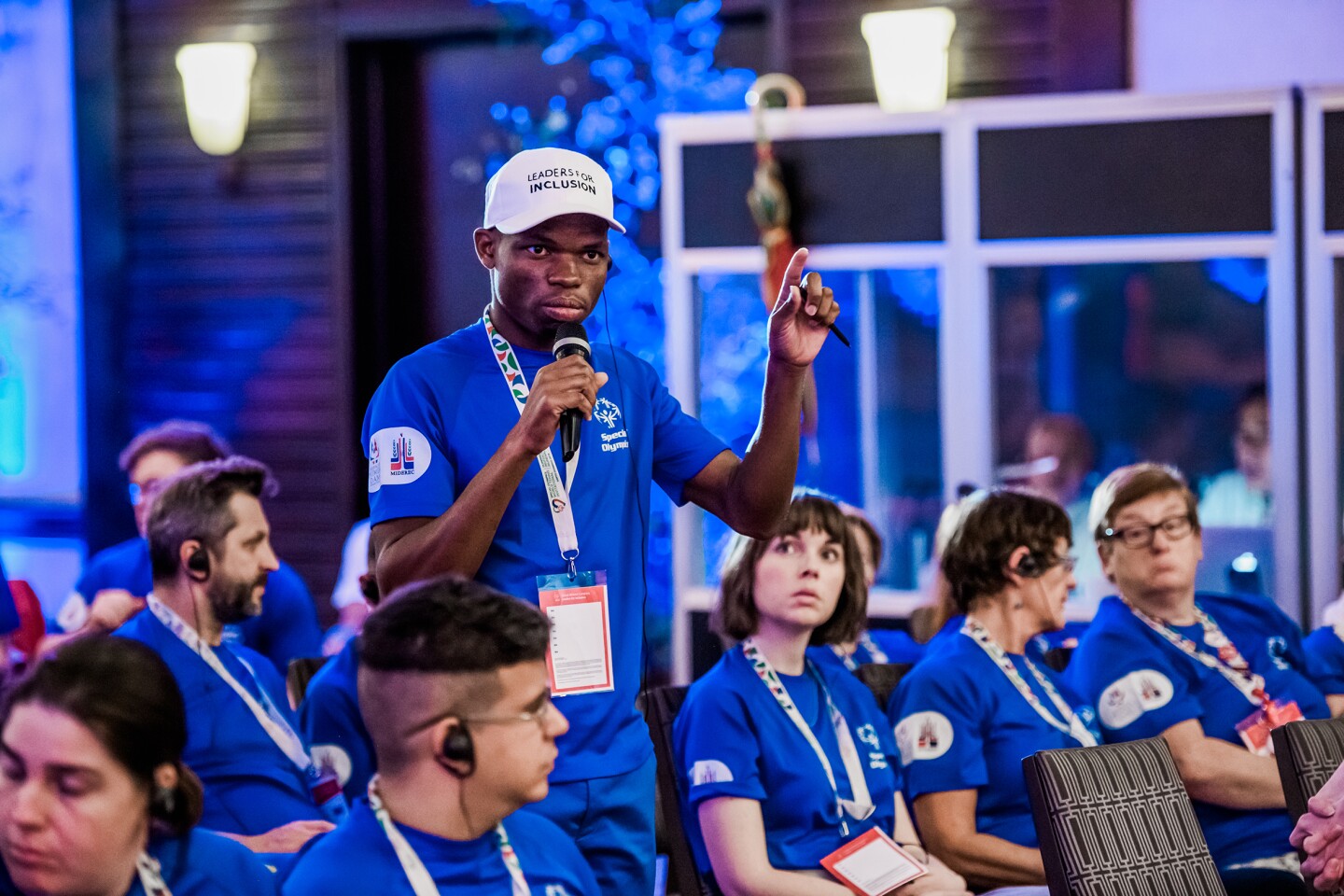 In the picture you can see Special Olympics Global Messenger Nyasha speaking at the Global Athlete Leader Congress.